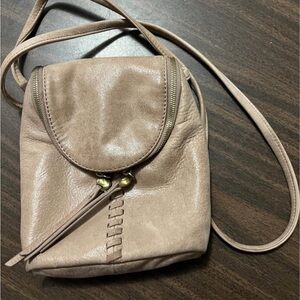 HOBO Beige-Taupe Leather Crossbody Mini Bag